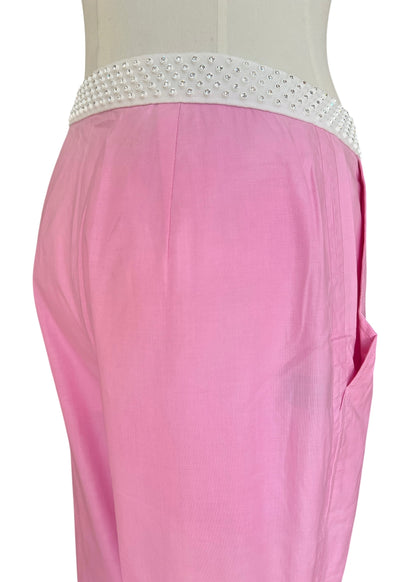 Vintage Miu Miu Pink Crystal Waist Pants | Y2K Low Rise Tech Cotton Trousers