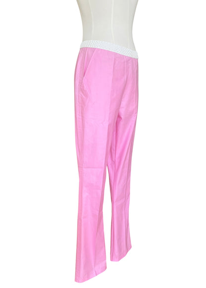 Vintage Miu Miu Pink Crystal Waist Pants | Y2K Low Rise Tech Cotton Trousers