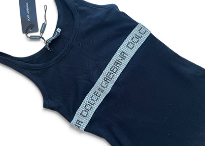 Vintage Dolce & Gabbana Rhinestone Logo Tank Top | Y2K Black Ribbed Cotton Cami | 2003 Archive