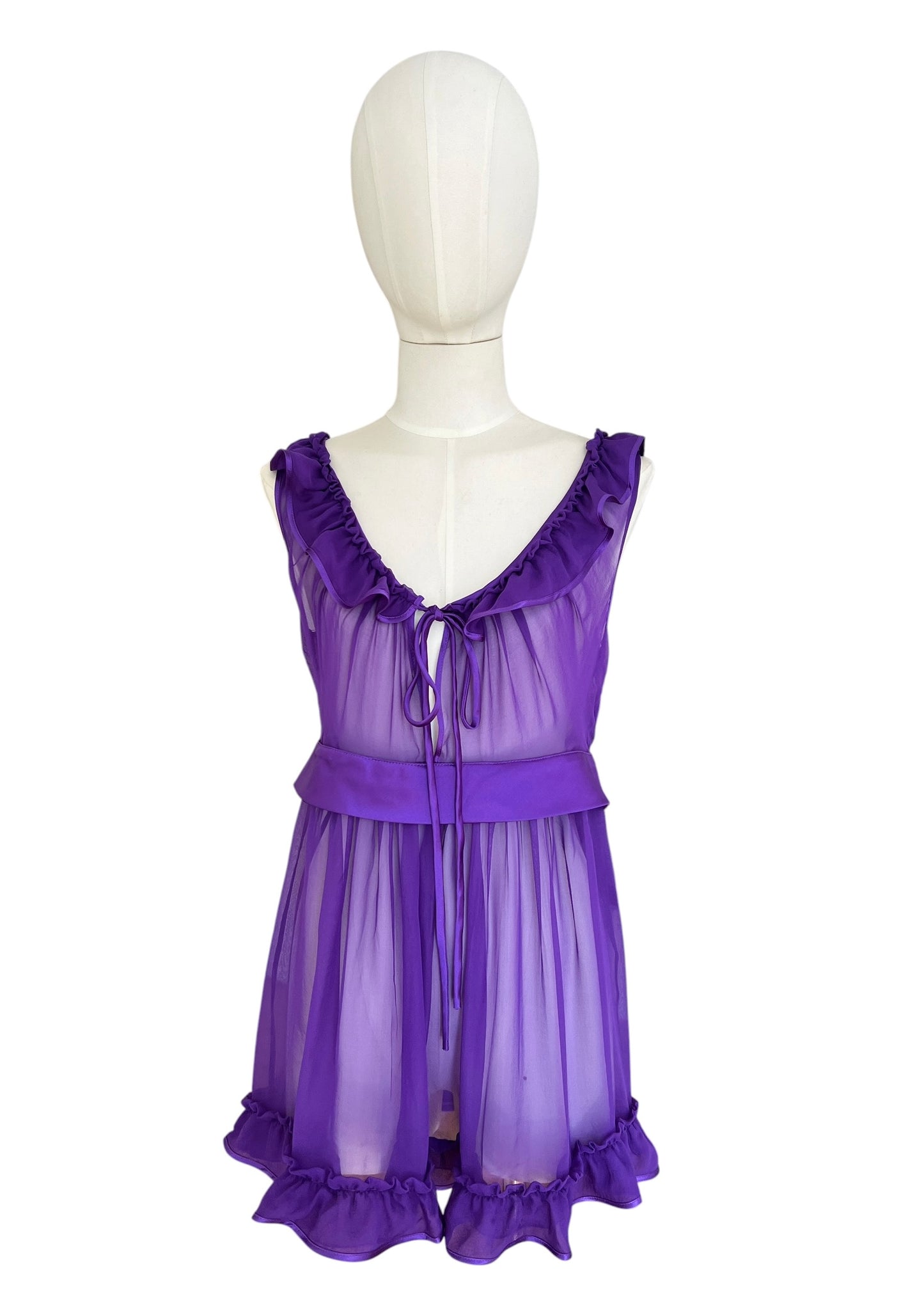 Dolce & Gabbana Silk Chiffon Babydoll Camisole | Purple Sheer Ruffle Top