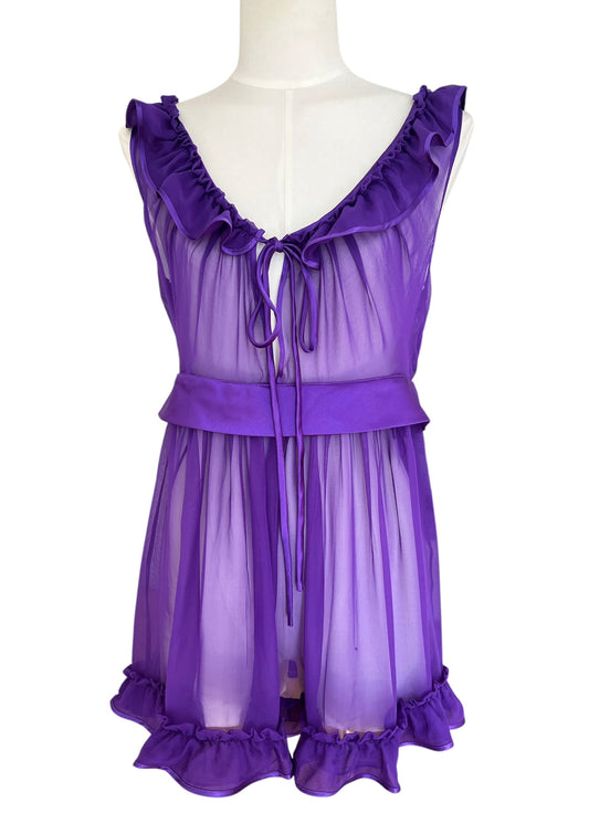 Dolce & Gabbana Silk Chiffon Babydoll Camisole | Purple Sheer Ruffle Top