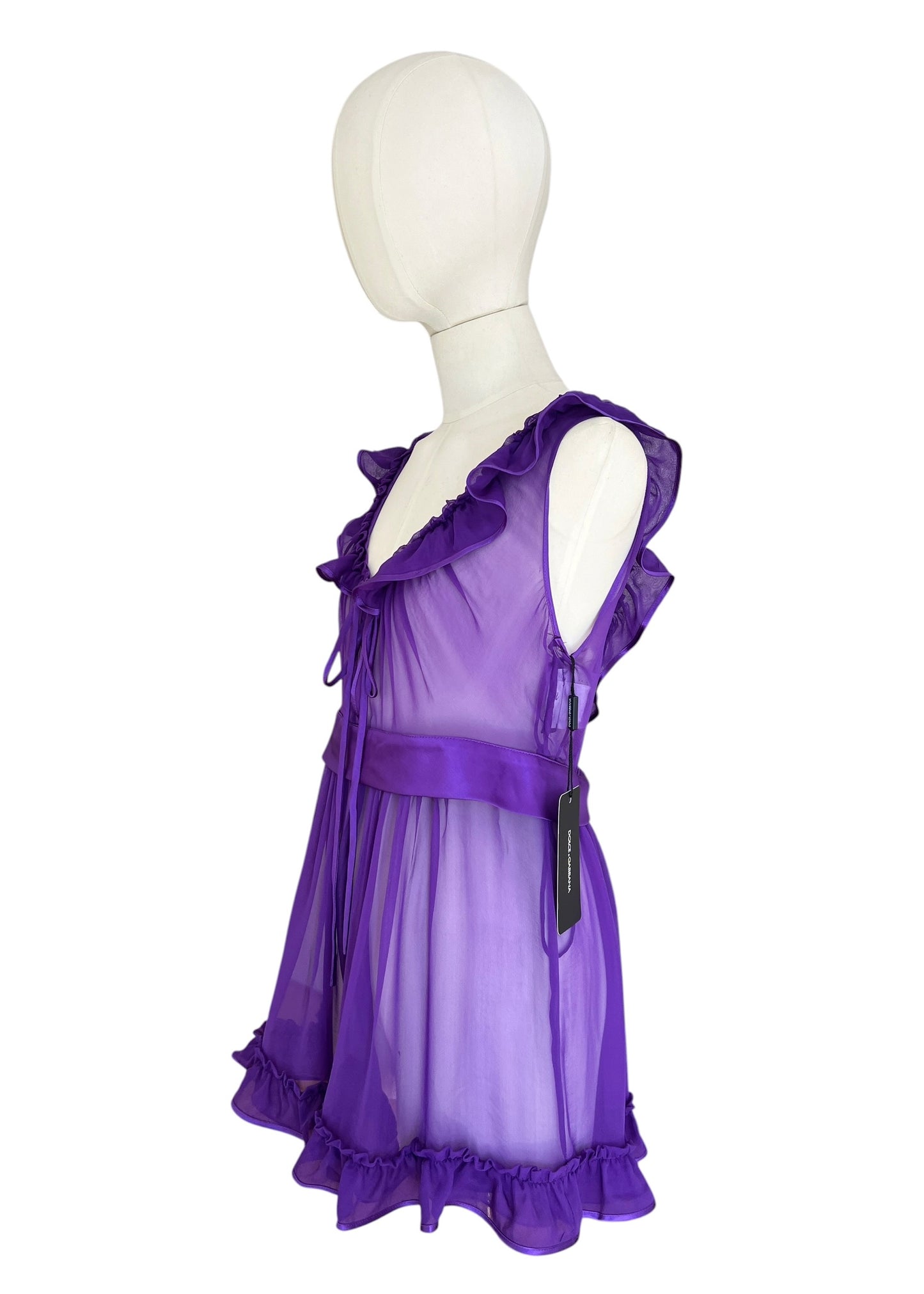 Dolce & Gabbana Silk Chiffon Babydoll Camisole | Purple Sheer Ruffle Top