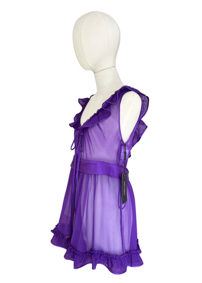 Dolce & Gabbana Silk Chiffon Babydoll Camisole | Purple Sheer Ruffle Top