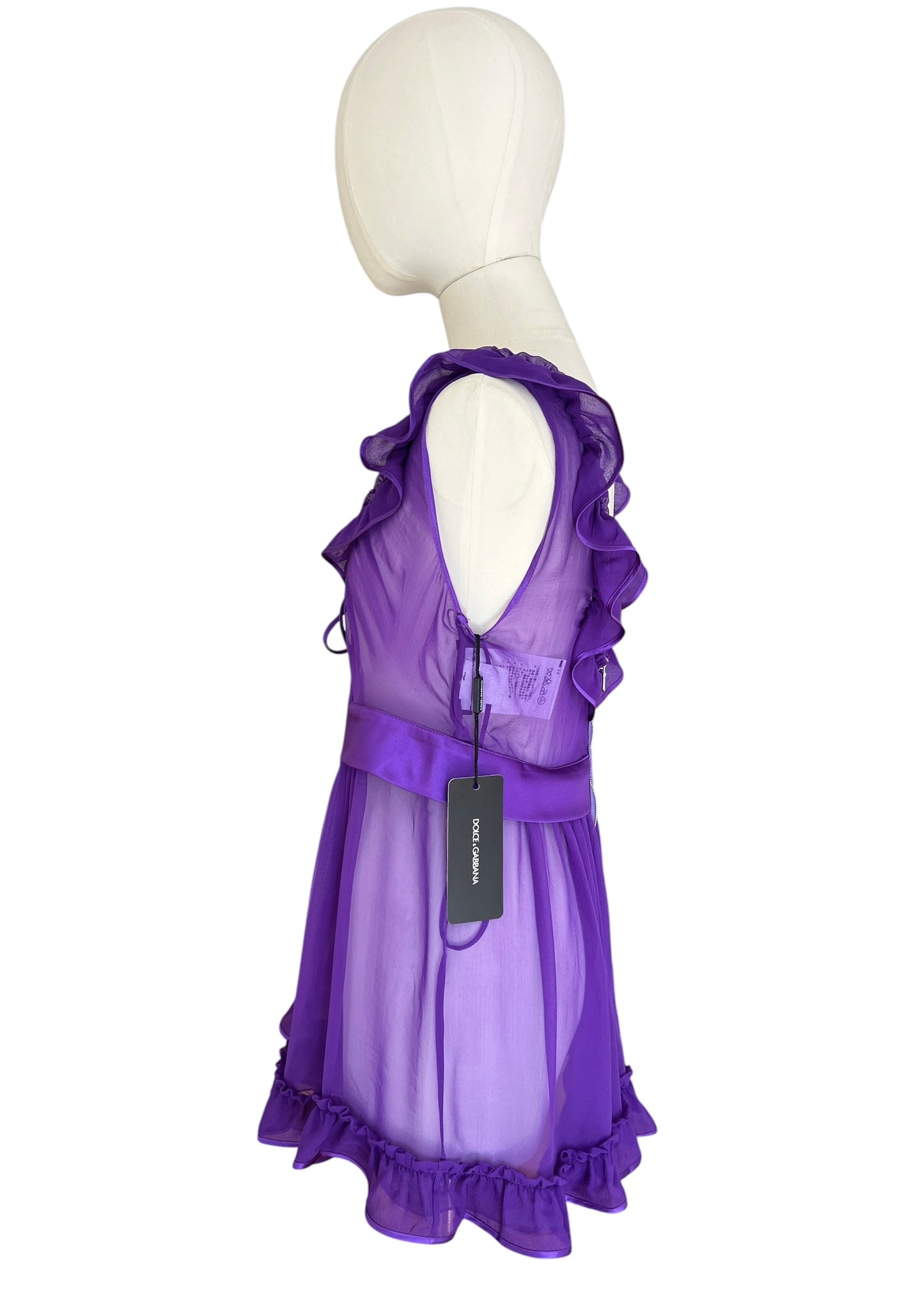 Dolce & Gabbana Silk Chiffon Babydoll Camisole | Purple Sheer Ruffle Top