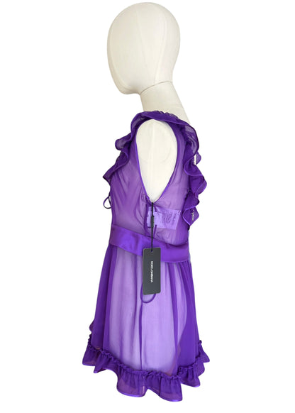 Dolce & Gabbana Silk Chiffon Babydoll Camisole | Purple Sheer Ruffle Top