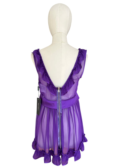 Dolce & Gabbana Silk Chiffon Babydoll Camisole | Purple Sheer Ruffle Top