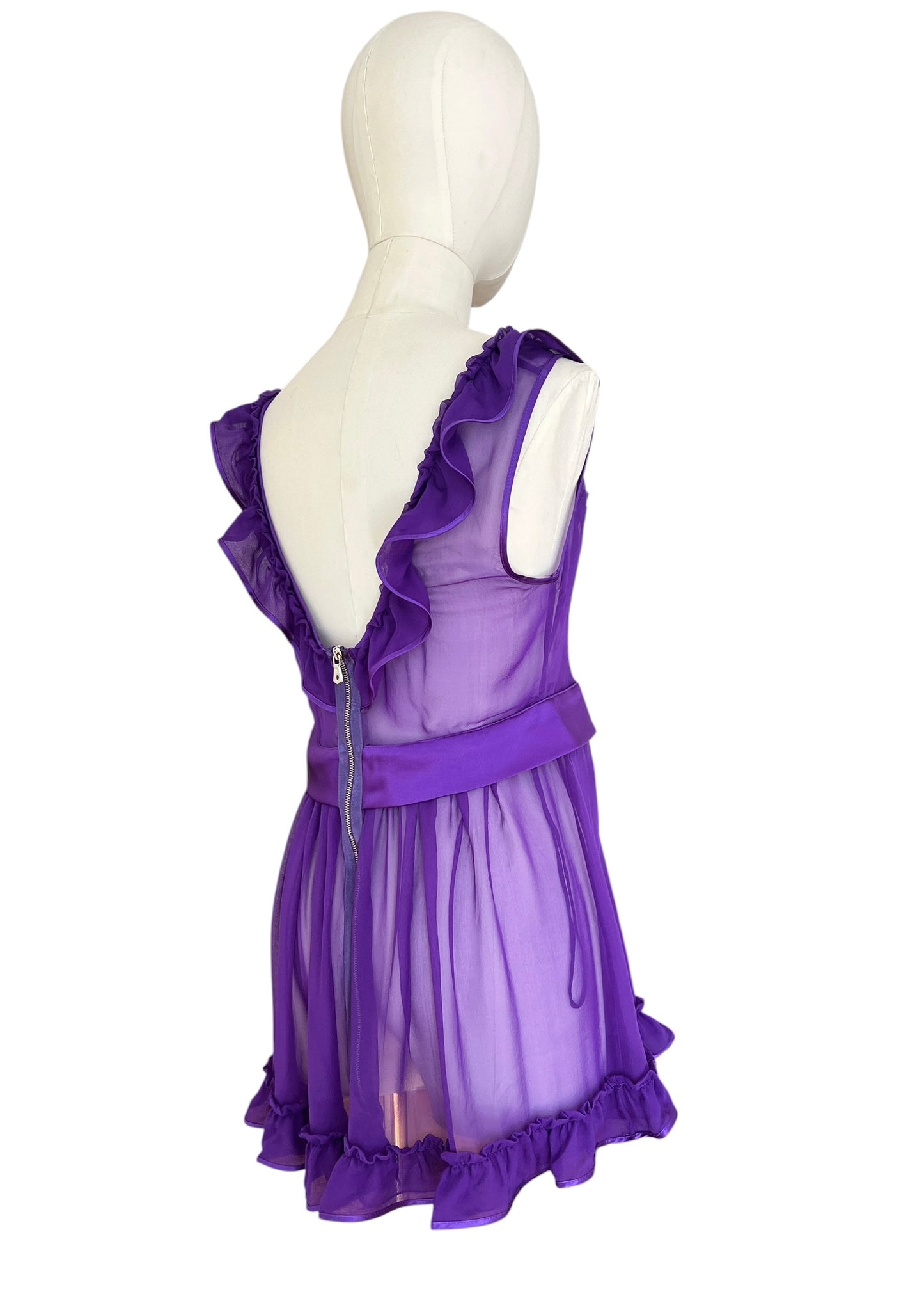 Dolce & Gabbana Silk Chiffon Babydoll Camisole | Purple Sheer Ruffle Top