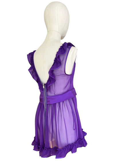 Dolce & Gabbana Silk Chiffon Babydoll Camisole | Purple Sheer Ruffle Top