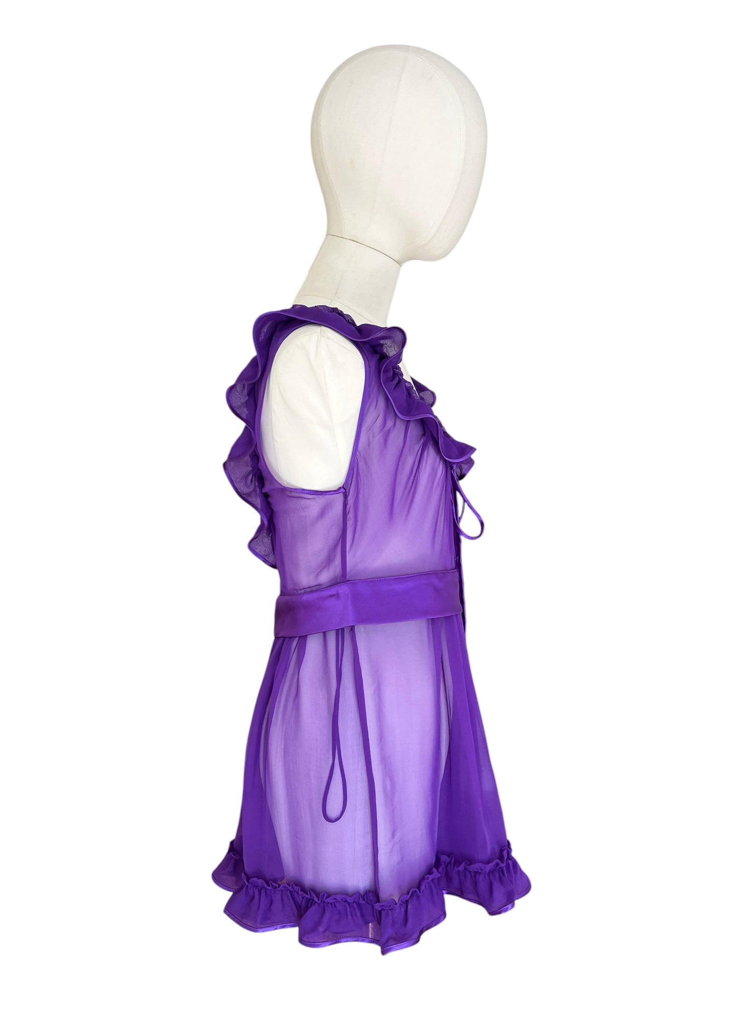 Dolce & Gabbana Silk Chiffon Babydoll Camisole | Purple Sheer Ruffle Top