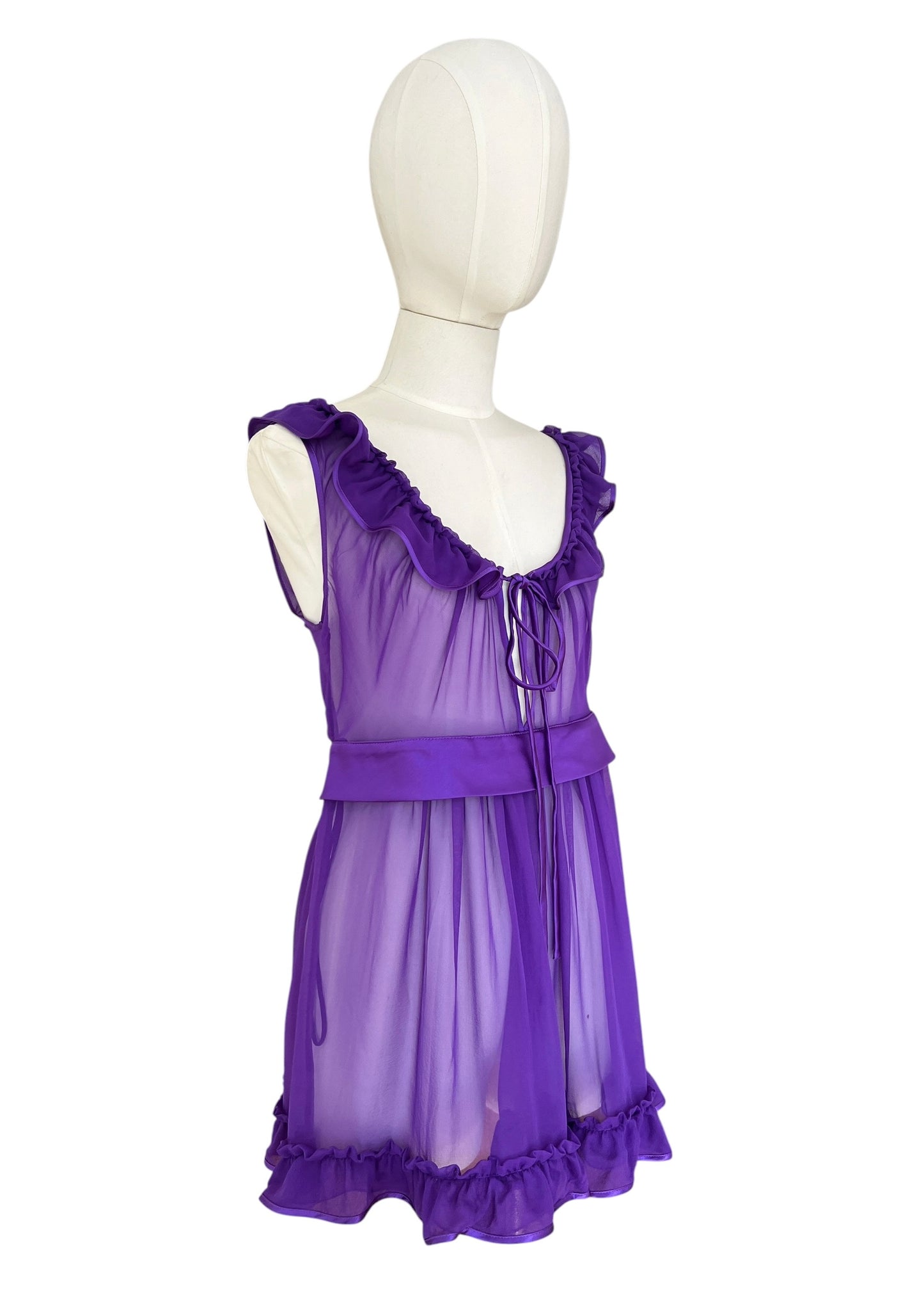 Dolce & Gabbana Silk Chiffon Babydoll Camisole | Purple Sheer Ruffle Top