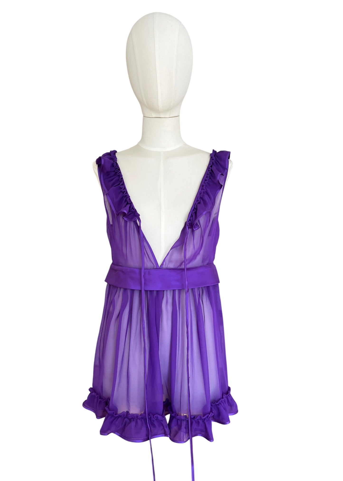 Dolce & Gabbana Silk Chiffon Babydoll Camisole | Purple Sheer Ruffle Top