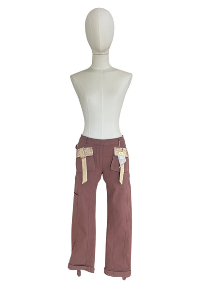 Roberto Cavalli SS2005 Vintage Python Leather Cargo Pants | Archive Y2K Designer Trousers Brown | Rare Collectible
