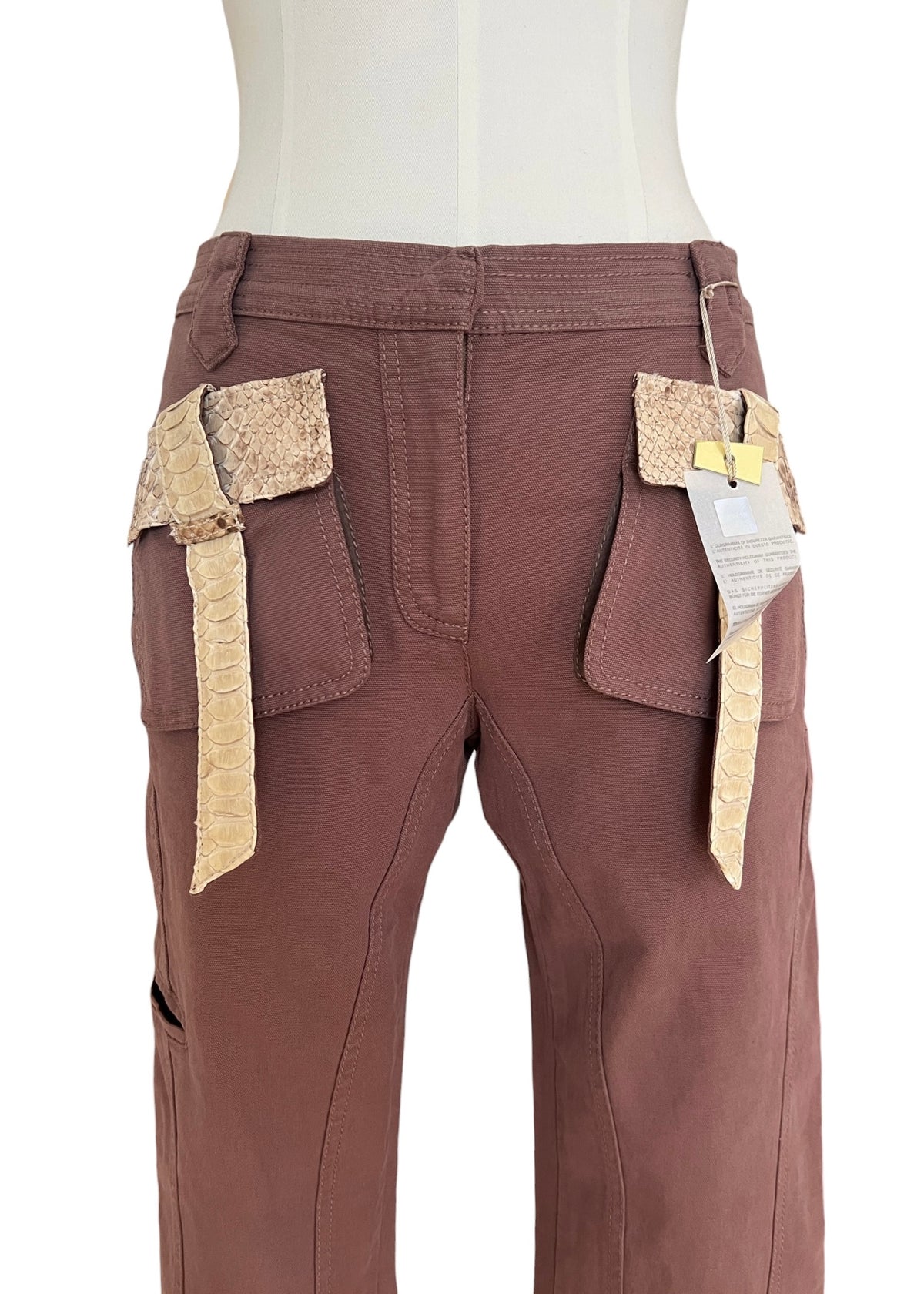 Roberto Cavalli SS2005 Vintage Python Leather Cargo Pants | Archive Y2K Designer Trousers Brown | Rare Collectible