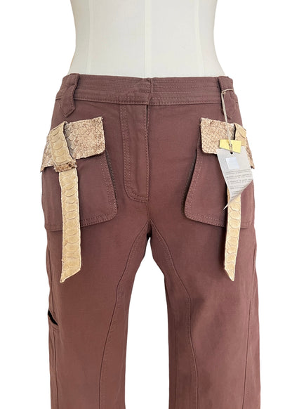 Roberto Cavalli SS2005 Vintage Python Leather Cargo Pants | Archive Y2K Designer Trousers Brown | Rare Collectible