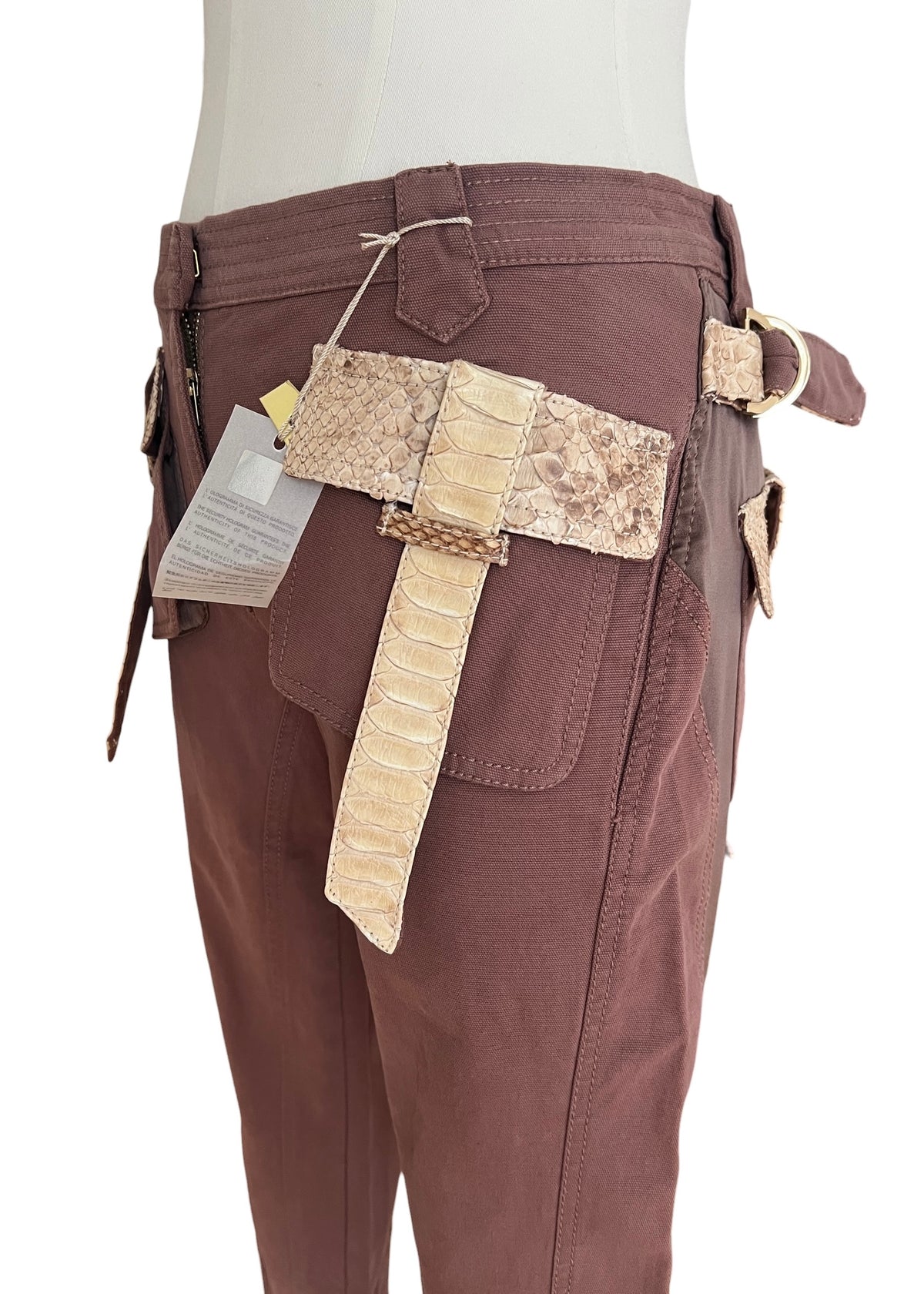 Roberto Cavalli SS2005 Vintage Python Leather Cargo Pants | Archive Y2K Designer Trousers Brown | Rare Collectible