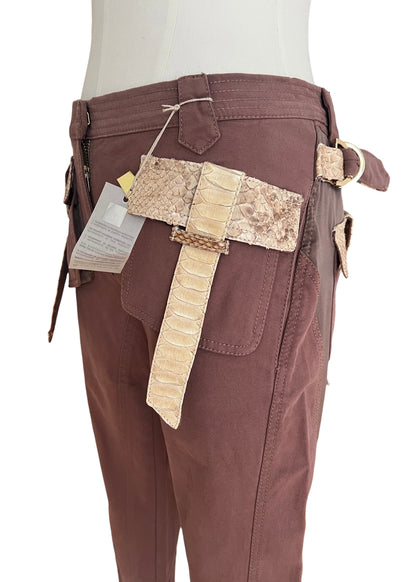 Roberto Cavalli SS2005 Vintage Python Leather Cargo Pants | Archive Y2K Designer Trousers Brown | Rare Collectible