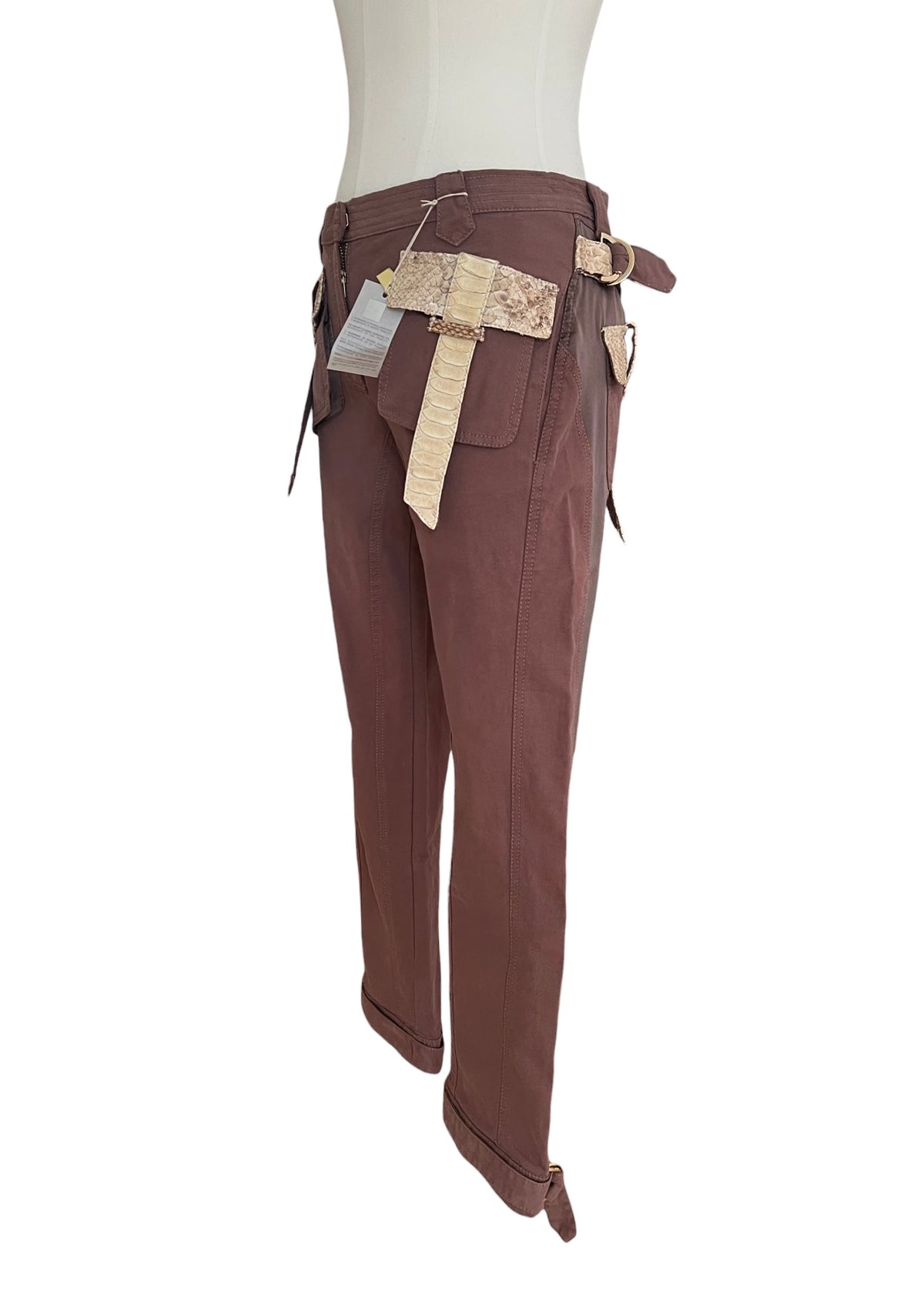 Roberto Cavalli SS2005 Vintage Python Leather Cargo Pants | Archive Y2K Designer Trousers Brown | Rare Collectible