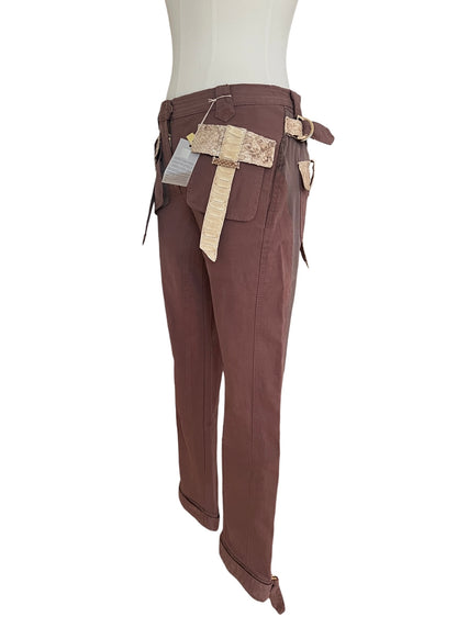 Roberto Cavalli SS2005 Vintage Python Leather Cargo Pants | Archive Y2K Designer Trousers Brown | Rare Collectible