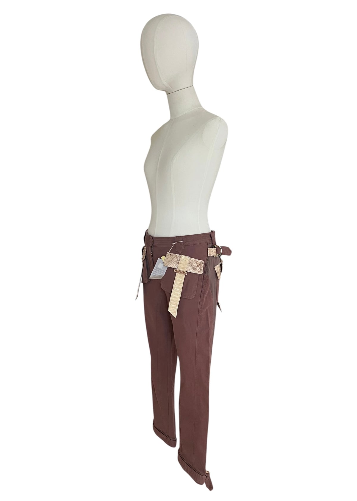 Roberto Cavalli SS2005 Vintage Python Leather Cargo Pants | Archive Y2K Designer Trousers Brown | Rare Collectible