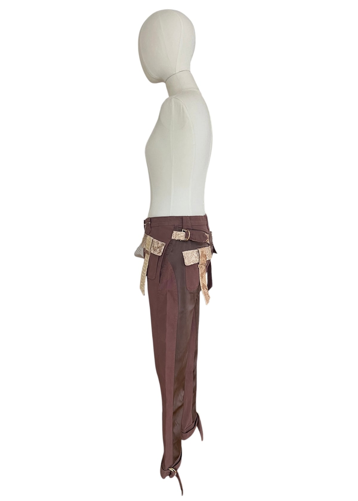 Roberto Cavalli SS2005 Vintage Python Leather Cargo Pants | Archive Y2K Designer Trousers Brown | Rare Collectible