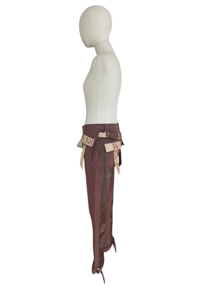 Roberto Cavalli SS2005 Vintage Python Leather Cargo Pants | Archive Y2K Designer Trousers Brown | Rare Collectible