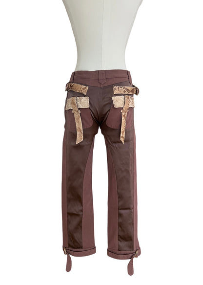 Roberto Cavalli SS2005 Vintage Python Leather Cargo Pants | Archive Y2K Designer Trousers Brown | Rare Collectible