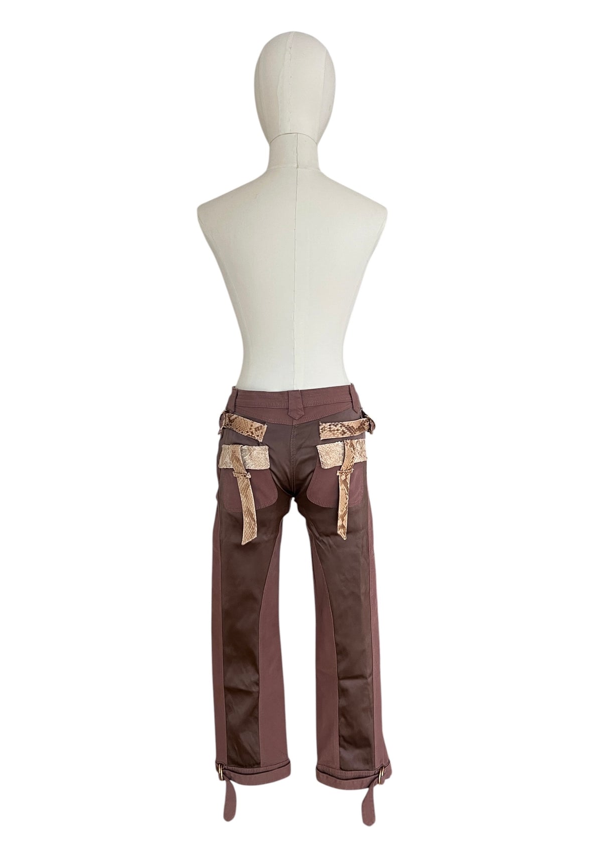 Roberto Cavalli SS2005 Vintage Python Leather Cargo Pants | Archive Y2K Designer Trousers Brown | Rare Collectible