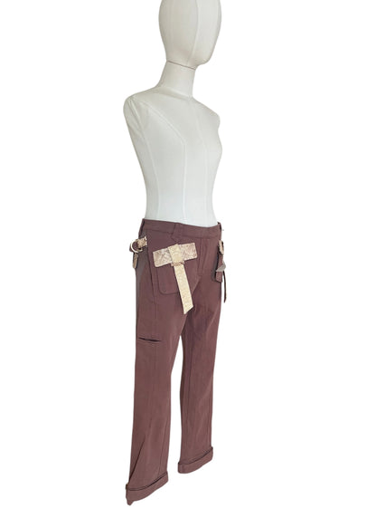 Roberto Cavalli SS2005 Vintage Python Leather Cargo Pants | Archive Y2K Designer Trousers Brown | Rare Collectible