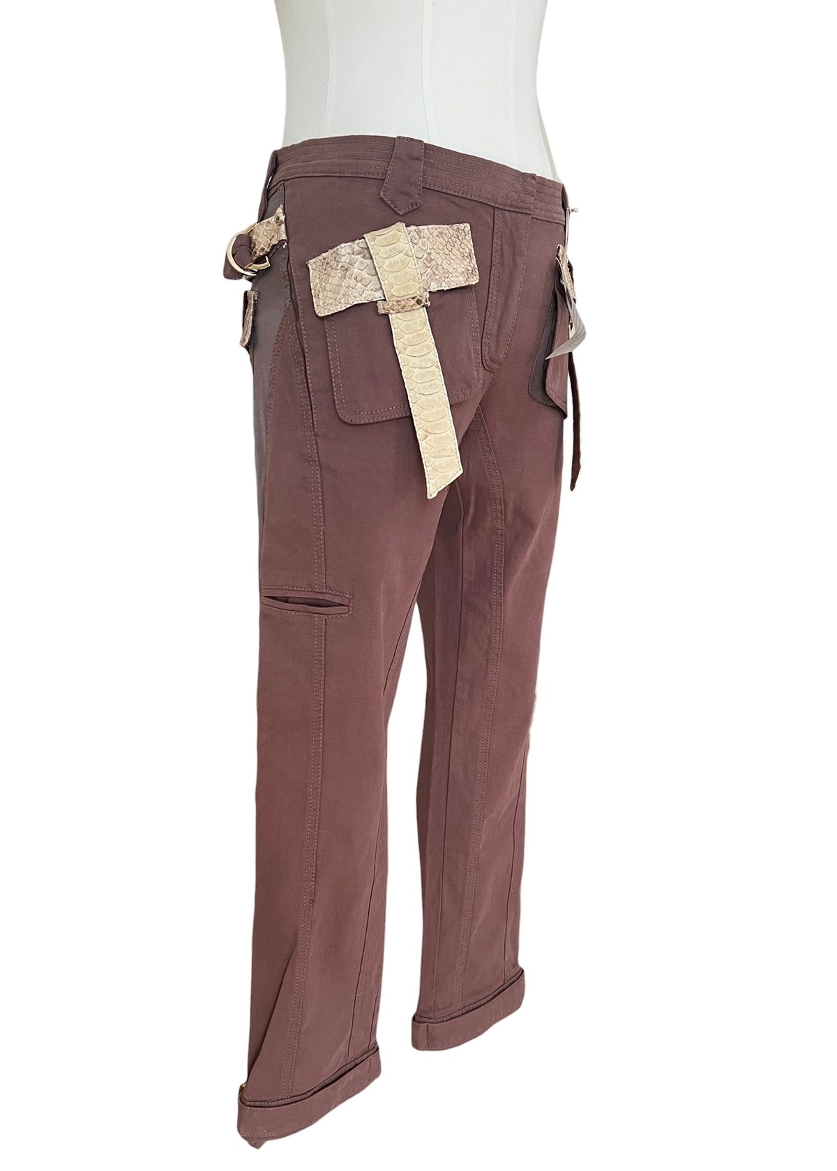Roberto Cavalli SS2005 Vintage Python Leather Cargo Pants | Archive Y2K Designer Trousers Brown | Rare Collectible