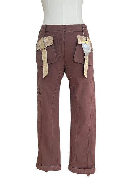 Roberto Cavalli SS2005 Vintage Python Leather Cargo Pants | Archive Y2K Designer Trousers Brown | Rare Collectible