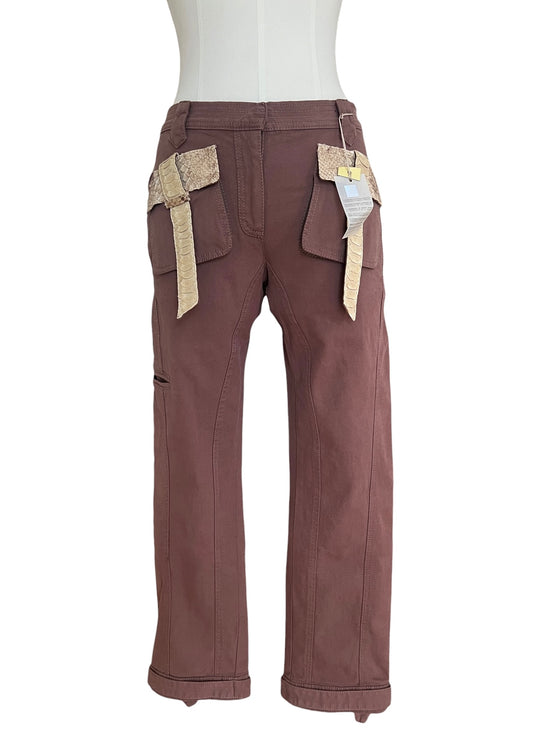 Roberto Cavalli SS2005 Vintage Python Leather Cargo Pants | Archive Y2K Designer Trousers Brown | Rare Collectible