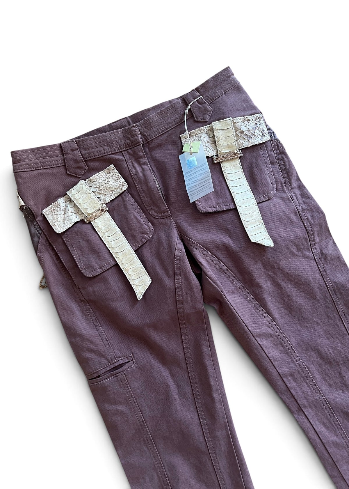 Roberto Cavalli SS2005 Vintage Python Leather Cargo Pants | Archive Y2K Designer Trousers Brown | Rare Collectible