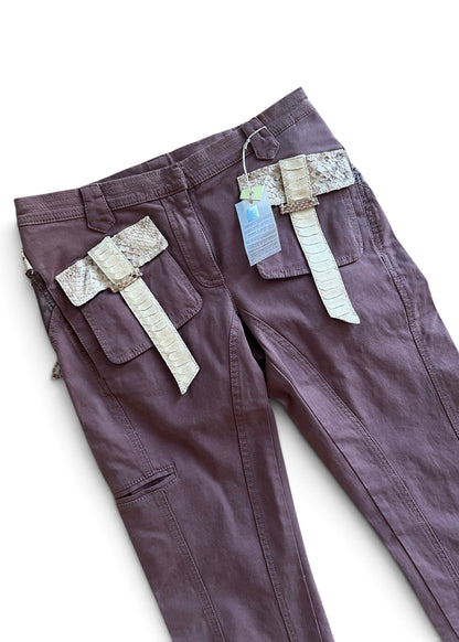 Roberto Cavalli SS2005 Vintage Python Leather Cargo Pants | Archive Y2K Designer Trousers Brown | Rare Collectible