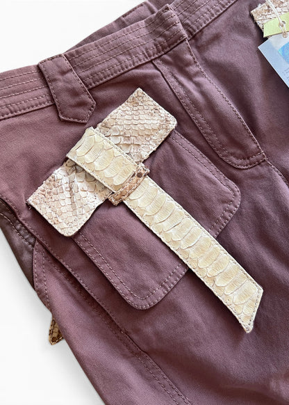 Roberto Cavalli SS2005 Vintage Python Leather Cargo Pants | Archive Y2K Designer Trousers Brown | Rare Collectible