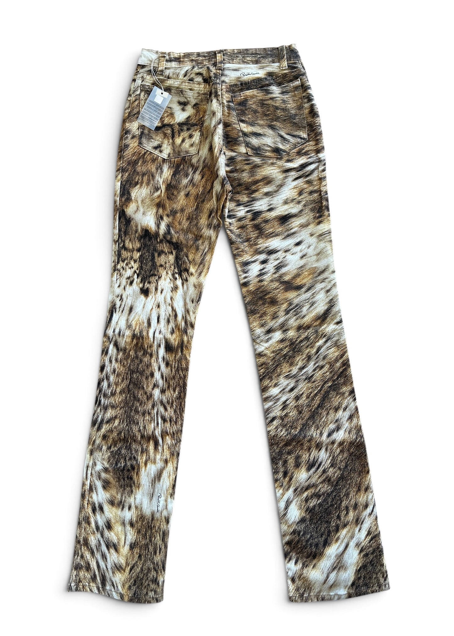 Roberto Cavalli 2000s Leopard Print Bootcut Jeans- Archive Animal Print Pants with Gold Charm