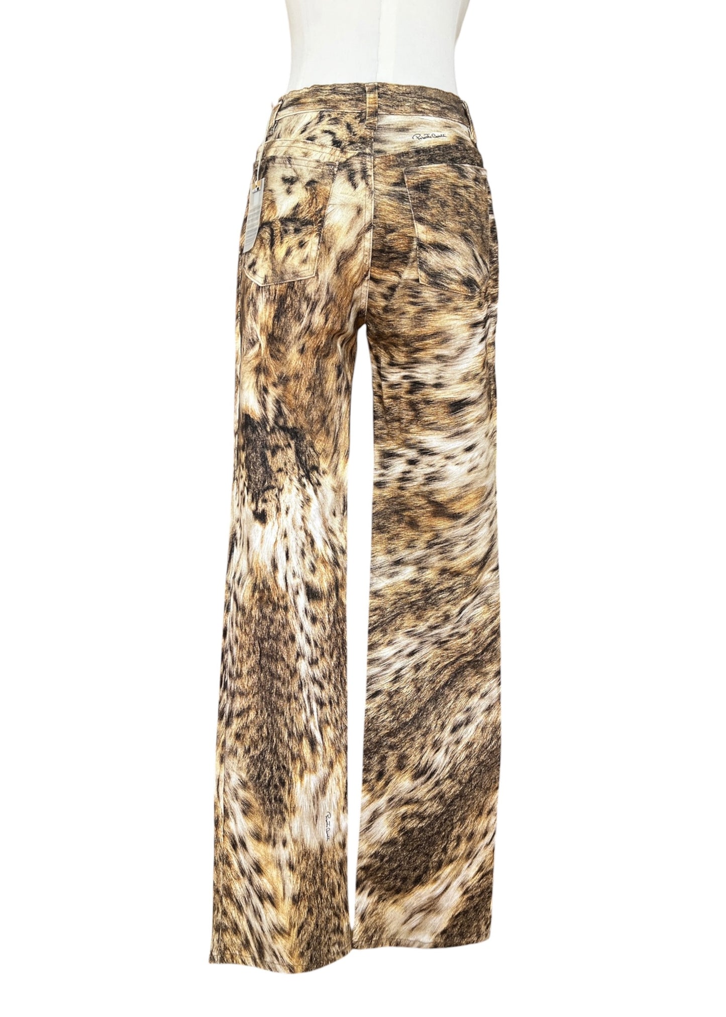 Roberto Cavalli 2000s Leopard Print Bootcut Jeans- Archive Animal Print Pants with Gold Charm