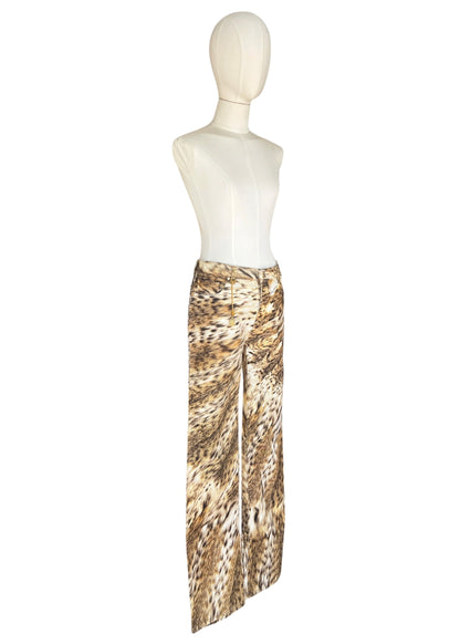 Roberto Cavalli 2000s Leopard Print Bootcut Jeans- Archive Animal Print Pants with Gold Charm
