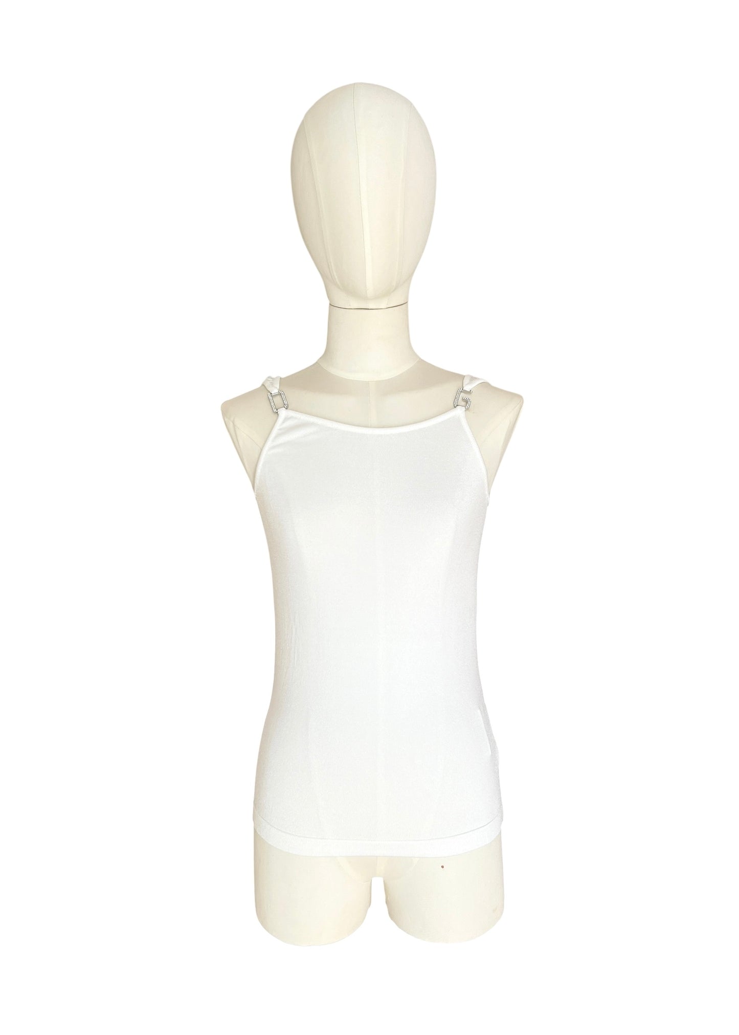 Dolce & Gabbana White Viscose Jersey Tank Top with Crystal Metal Strap