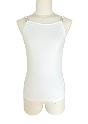 Dolce & Gabbana White Viscose Jersey Tank Top with Crystal Metal Strap