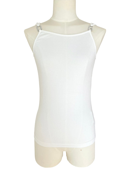 Dolce & Gabbana White Viscose Jersey Tank Top with Crystal Metal Strap