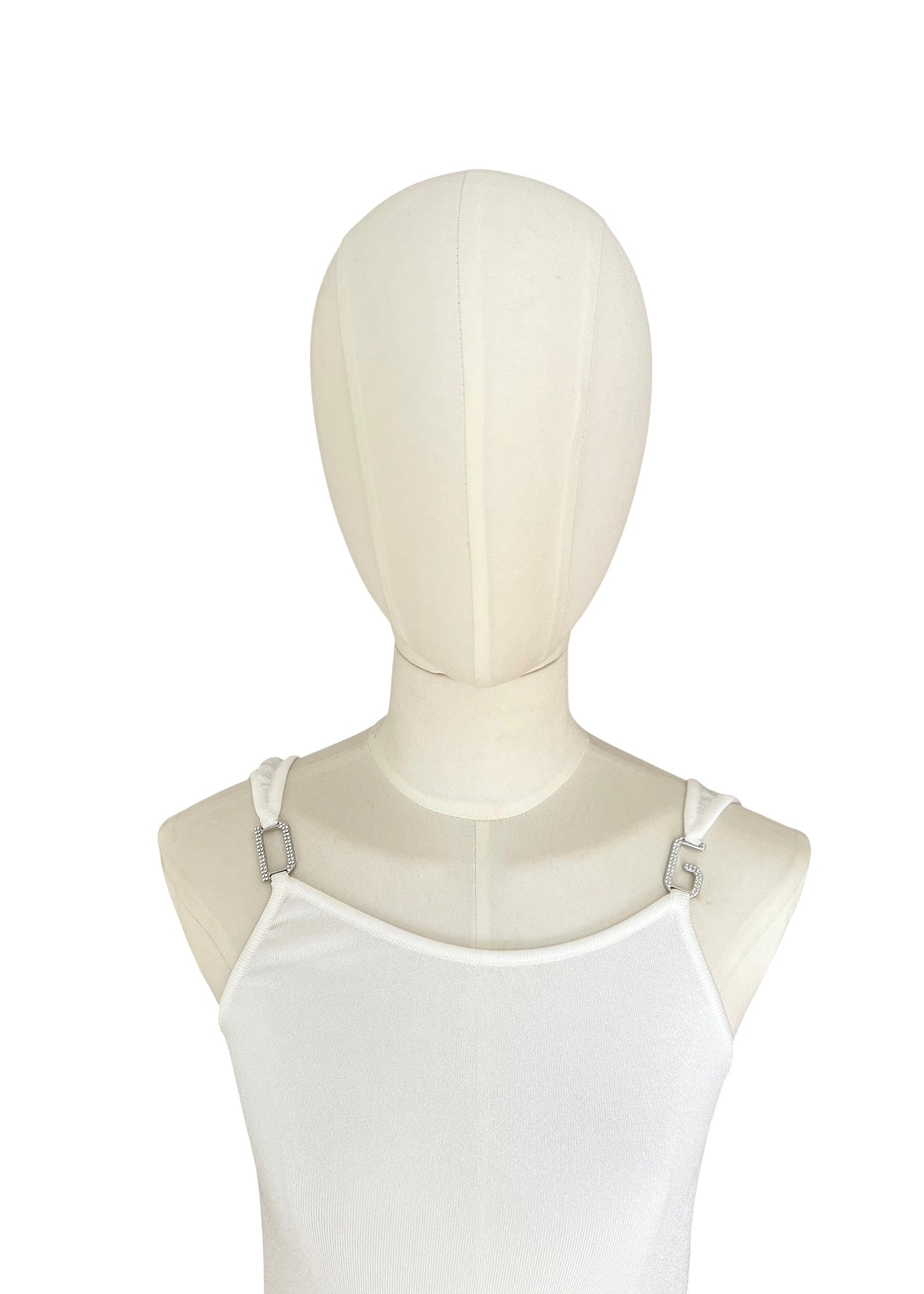 Dolce & Gabbana White Viscose Jersey Tank Top with Crystal Metal Strap