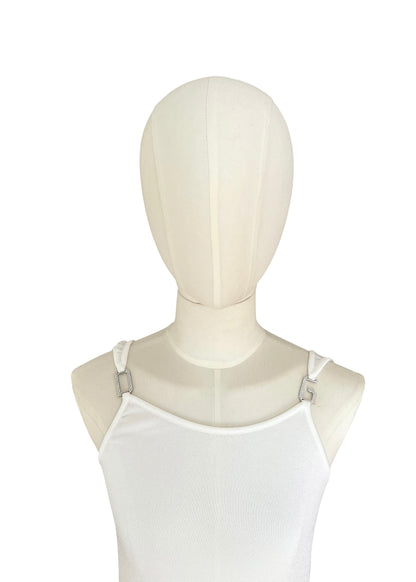 Dolce & Gabbana White Viscose Jersey Tank Top with Crystal Metal Strap
