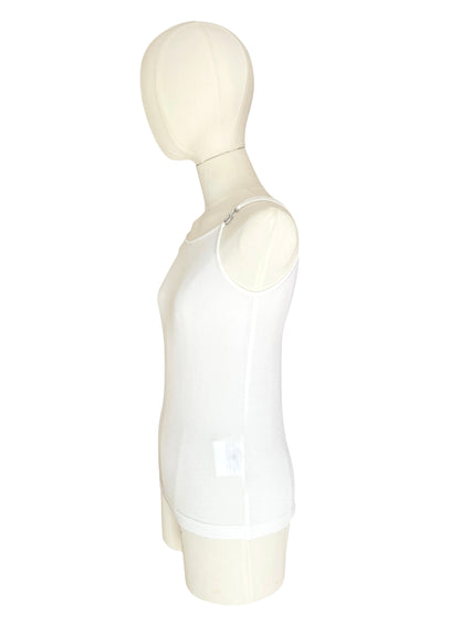 Dolce & Gabbana White Viscose Jersey Tank Top with Crystal Metal Strap