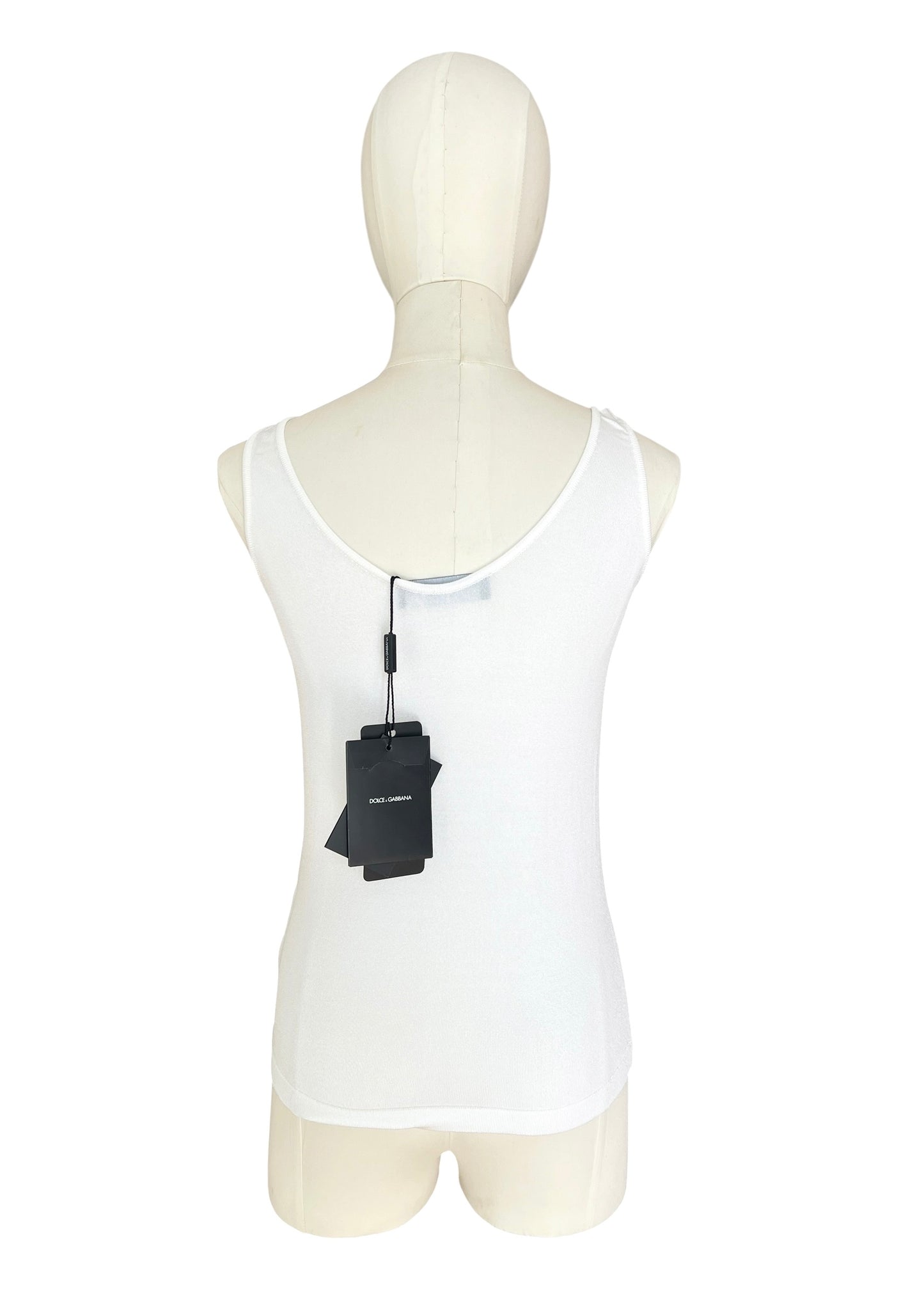 Dolce & Gabbana White Viscose Jersey Tank Top with Crystal Metal Strap