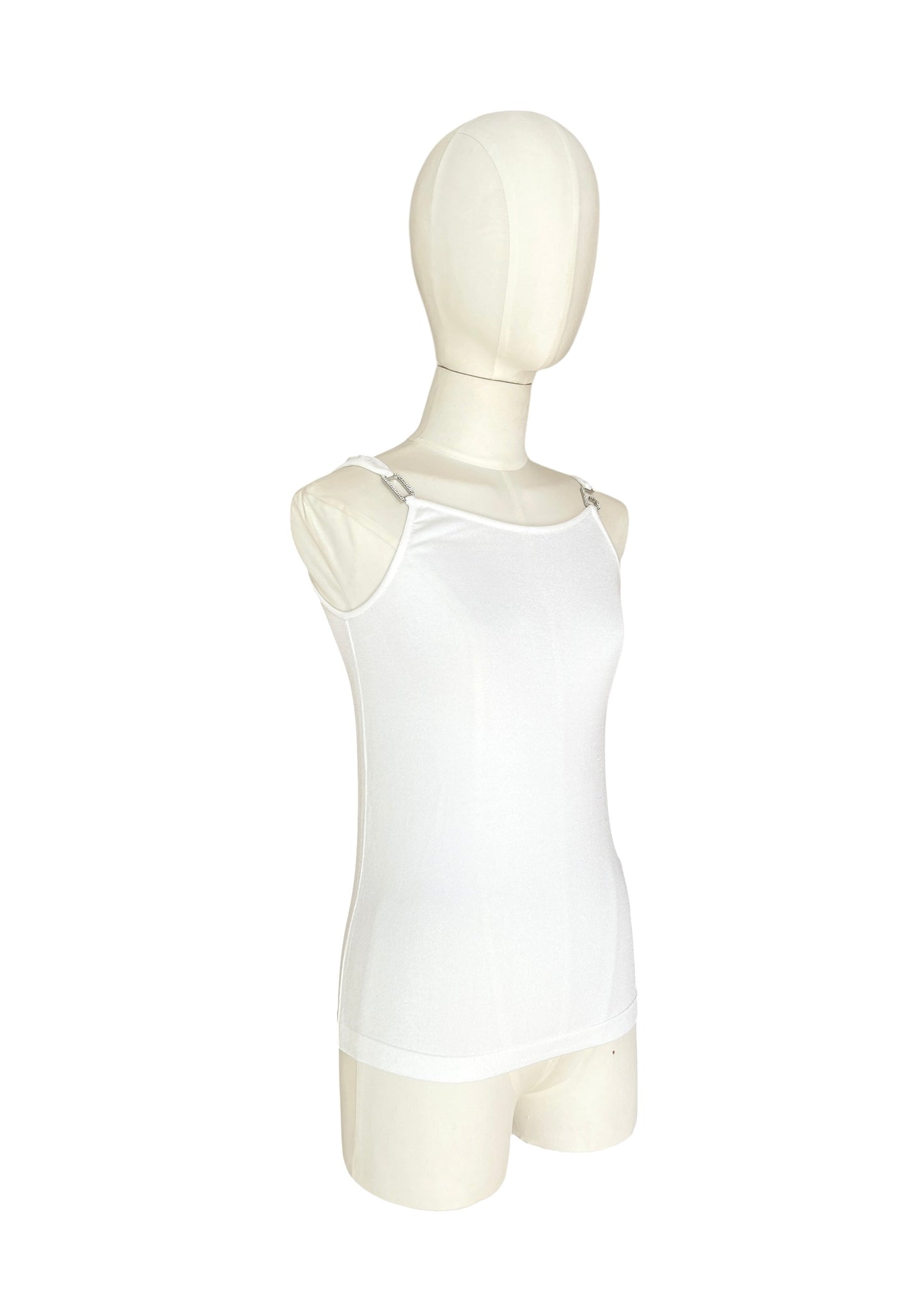 Dolce & Gabbana White Viscose Jersey Tank Top with Crystal Metal Strap