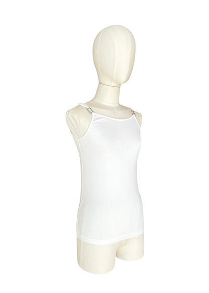 Dolce & Gabbana White Viscose Jersey Tank Top with Crystal Metal Strap