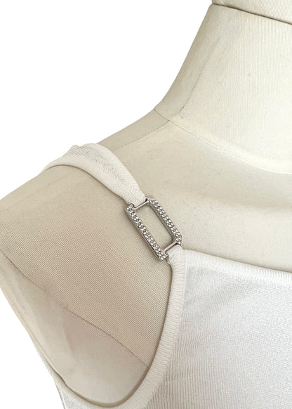 Dolce & Gabbana White Viscose Jersey Tank Top with Crystal Metal Strap