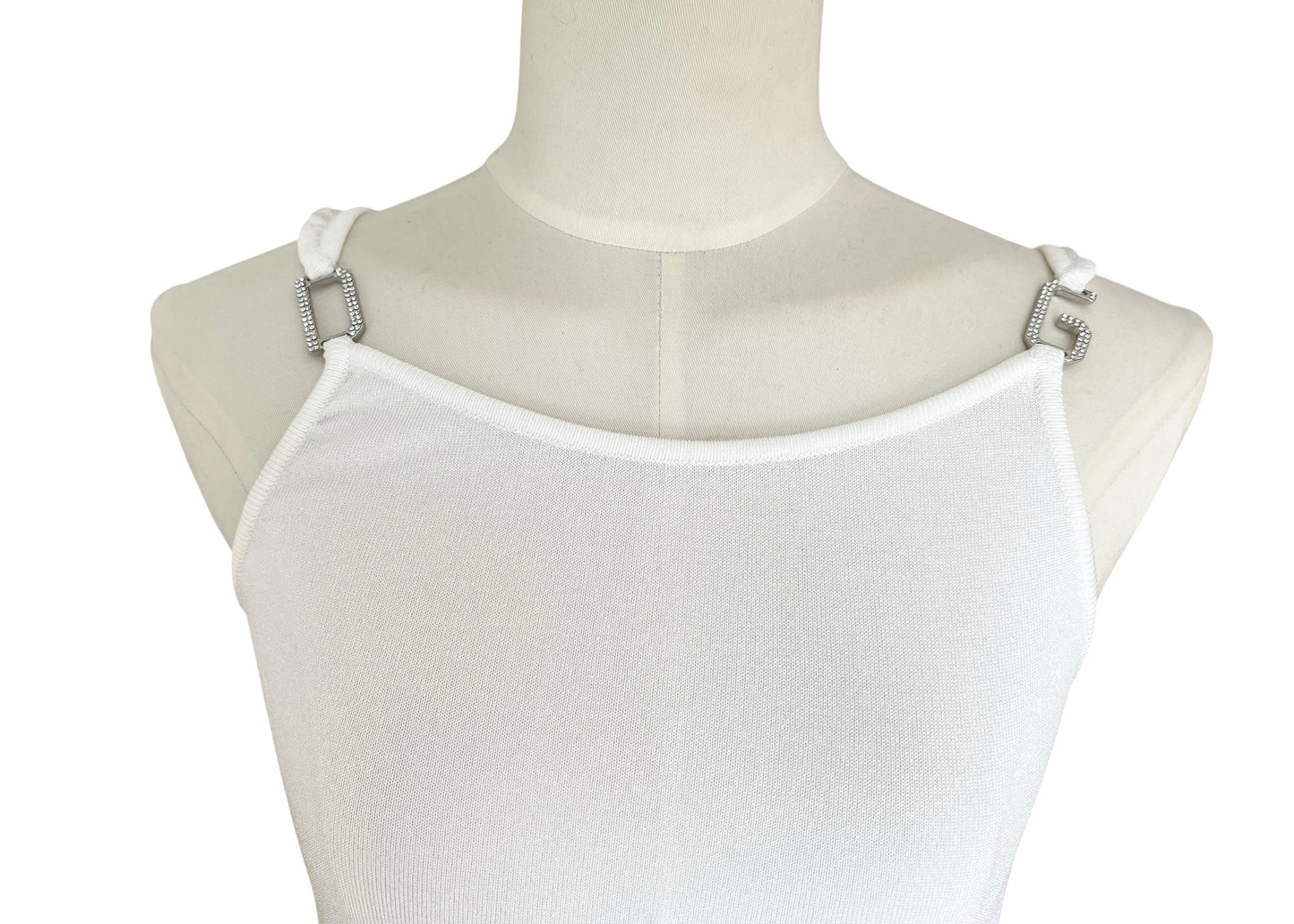 Dolce & Gabbana White Viscose Jersey Tank Top with Crystal Metal Strap