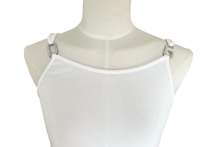 Dolce & Gabbana White Viscose Jersey Tank Top with Crystal Metal Strap