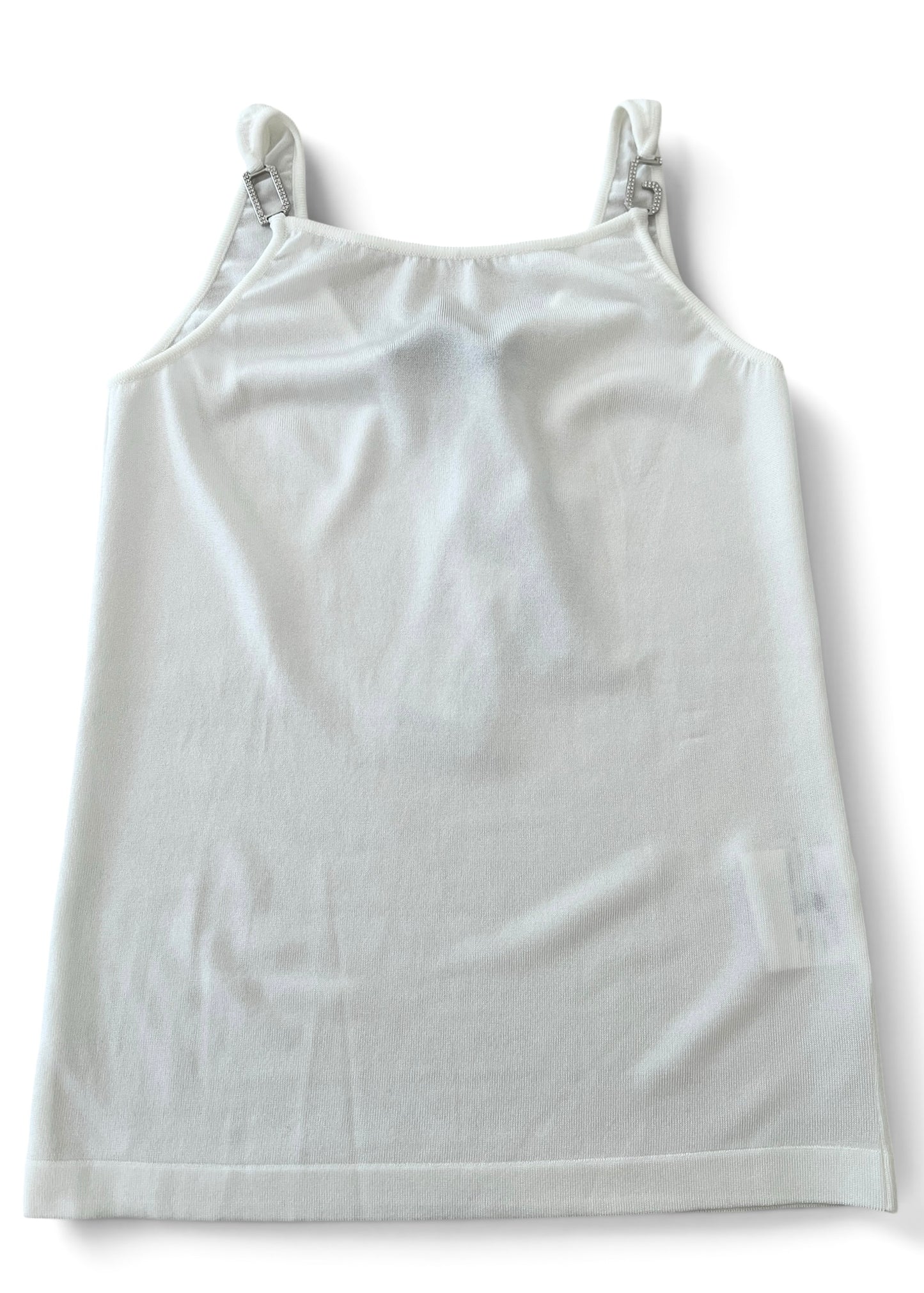 Dolce & Gabbana White Viscose Jersey Tank Top with Crystal Metal Strap